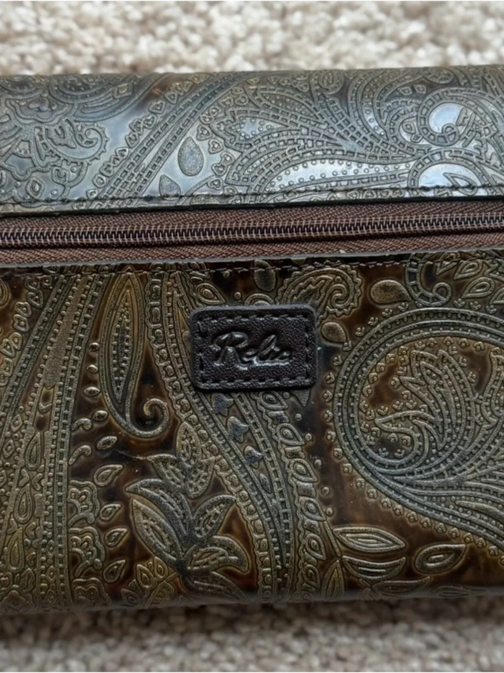 Relic Embossed Paisley Leather Wallet - Dark Brown